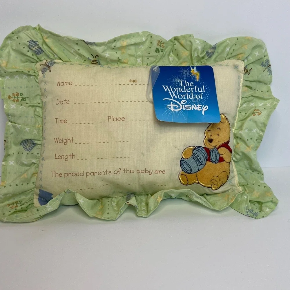 New 2008 Embordered Winne The POOH Keepsake Birth Announcement Pillow Disney